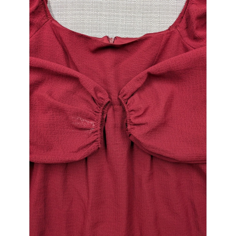 Altar'd State Dress Womens Large Red Square Neck Puff Sleeve Fit & Flare Mini - Picture 6 of 16